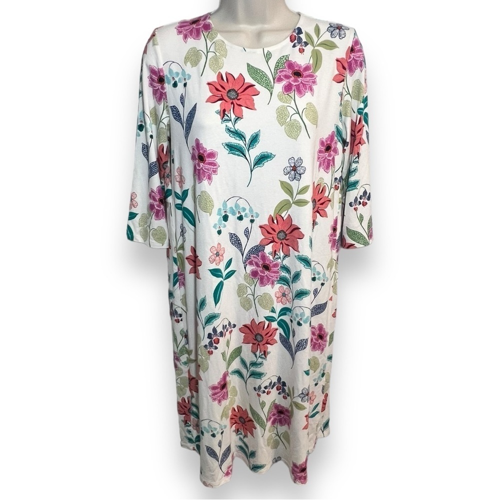 J. Jill Women’s Wearever 3/4 Sleeve Knee Length Dress White Floral Size XS